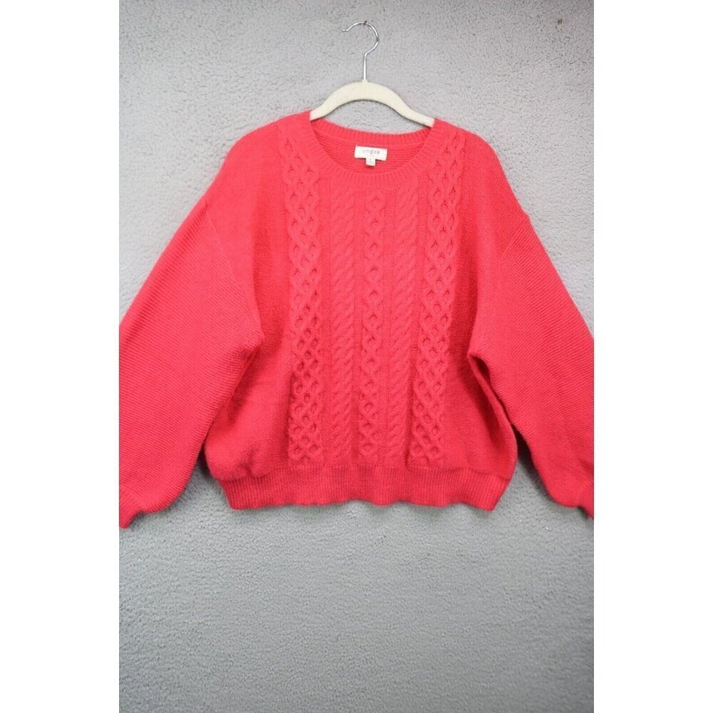 Umgee USA Pink Cable Knit Long Puff Sleeves Sweater-Size Medium-Soft-Oversized